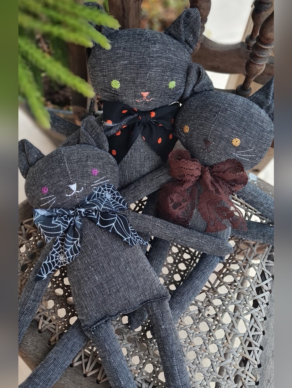 Handmade Pepper Linen Cat Ragdolls with Decorative Bows